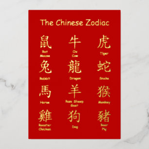 Lernen Sie, die chinesischen Tierkreiszeichen zum Folien Feiertagskarte
