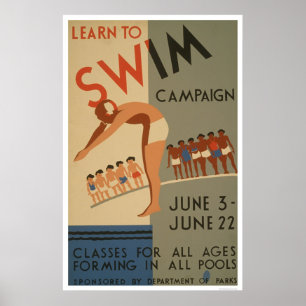 Lernen Sie, NYC WPA 1940 zu schwimmen Poster
