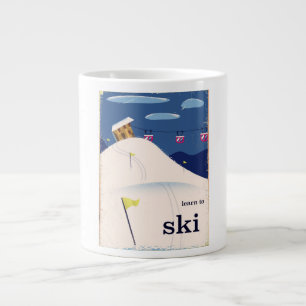 Lernen Sie Skifahren im Vintage-Cartoon-Stil. Jumbo-Tasse