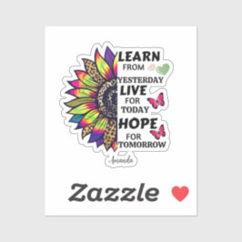 Lernen Sie von den gestrigen Zitaten Rainbow Sonne Aufkleber