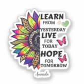 Lernen Sie von den gestrigen Zitaten Rainbow Sonne Aufkleber (Vorderseite)