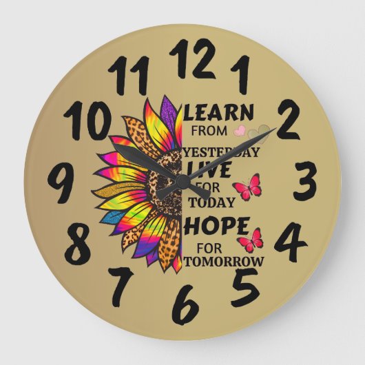 Lernen Sie von den gestrigen Zitaten Rainbow Sunfl Große Wanduhr (Vorderseite)