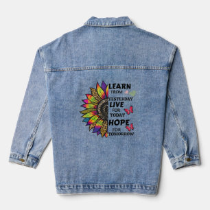 Lernen Sie von gestrigen Zitaten Sonnenblumenschme Jeansjacke