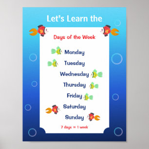 Lernen wir die Wochentage Poster für Kinder