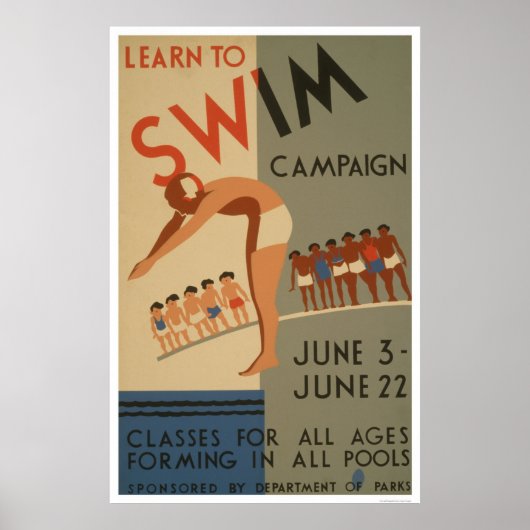 Lernen, WPA 1940 zu schwimmen Poster (Vorne)