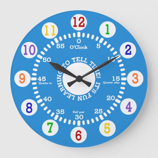 Lernen zu sagen Zeit (blau) Große Wanduhr (Vorderseite)