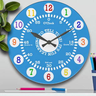 Lernen zu sagen Zeit (blau) Große Wanduhr