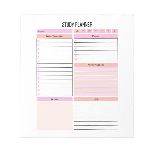 Lernplaner Notepad Notizblock (Vorderseite)