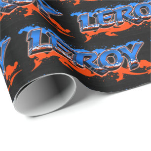 Leroy Vorname Name Graffiti blue orange Geschenkpapier
