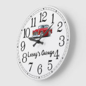 Leroy's Garage Red & White Classic Car Große Wanduhr (Winkel)