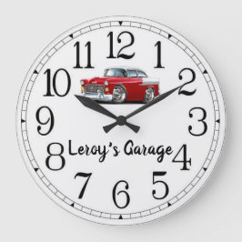 Leroy's Garage Red & White Classic Car Große Wanduhr