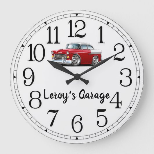 Leroy's Garage Red & White Classic Car Große Wanduhr (Vorderseite)