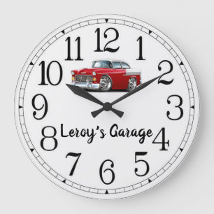 Leroys Garage Rot & Weiß Oldtimer Große Wanduhr