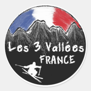 Les 3 Vallées France skier Runder Aufkleber