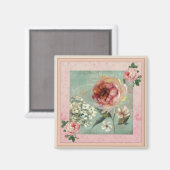 Les Belles Fleurs Pink Vintag Style Magnet (Vorderseite/Rückseite)