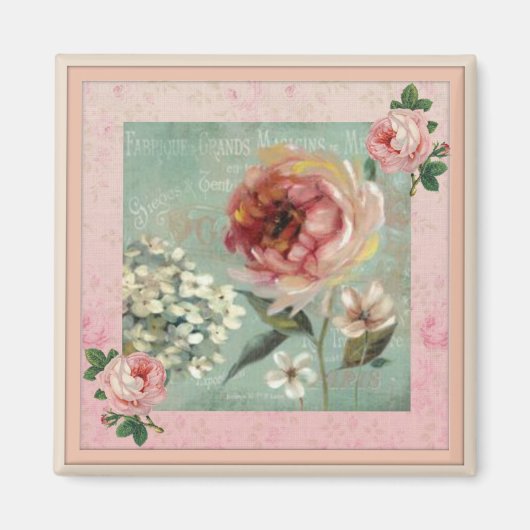 Les Belles Fleurs Pink Vintag Style Magnet (Vorne)