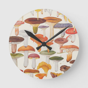Les Champignons Mushrooms Runde Wanduhr