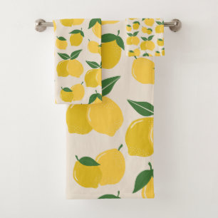 Les Citrons 01 Retro Lemon Abstrakte Zitronen Badhandtuch Set