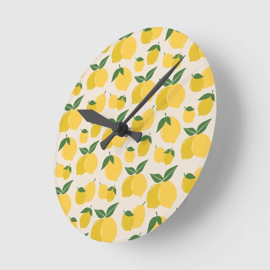 Les Citrons 01 Retro Lemon Abstrakte Zitronen Runde Wanduhr (Winkel)