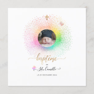Les Confettis arc-en-ciel Faire part de Baptême Einladung