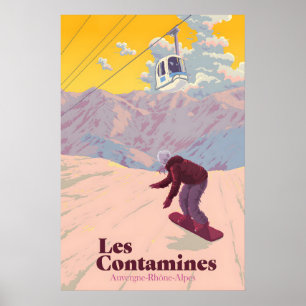 Les Contamines Montjoie Snowboarden Reiseplakat Poster