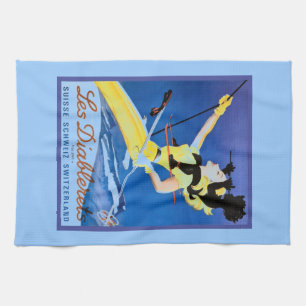 Les Diablerets, die Schweiz, Vintages Skiplakat Handtuch