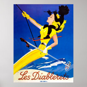 Les Diablerets, Frau am Skilift Poster