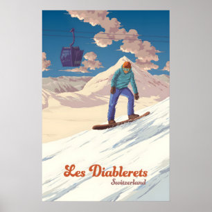 Les Diablerets Snowboarden Reiseplakat Poster