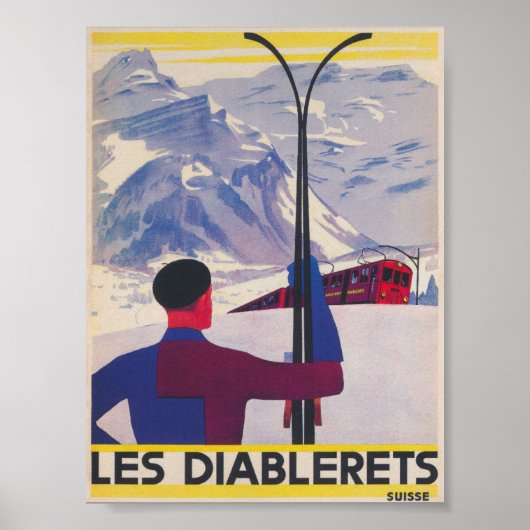 Les Diablerets Switzerland Vintag Ski Poster (Vorne)