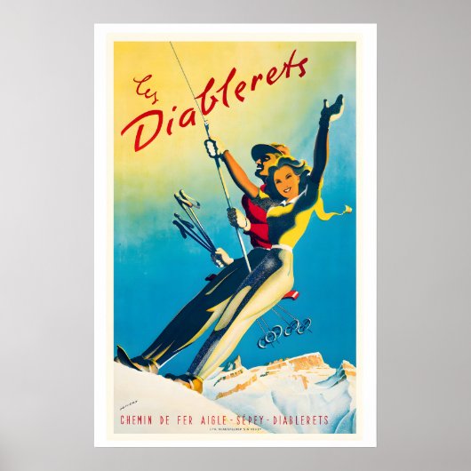 Les Diablerets Switzerland Vintage Ski Poster (Vorne)