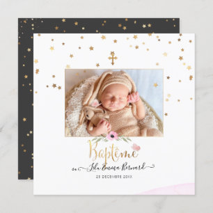 Les etoiles d'or Faire part de Baptême Einladung