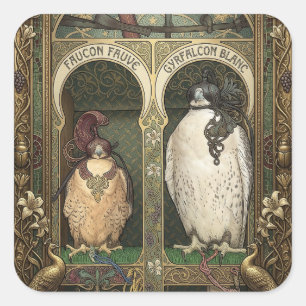 Les Faucons de l'Est - Jugendstil-Falknerei Quadratischer Aufkleber
