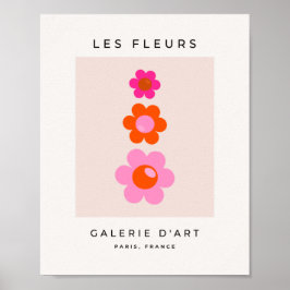Les Fleurs 01 Retro Blume in Rosa und Orange Poster