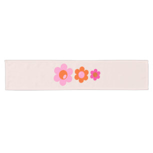 Les Fleurs 01 Retro Blumenmuster Rosa und Orangefa Kurzer Tischläufer