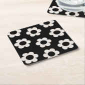 Les Fleurs 02 Retro Blume aus schwarzem und weißem Rechteckiger Pappuntersetzer (angewinkelt)