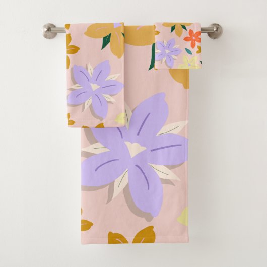 Les Fleurs 04 Retro Farbige Blumen Badhandtuch Set (Insitu)
