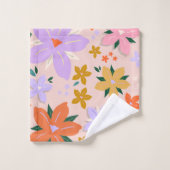 Les Fleurs 04 Retro Farbige Blumen Badhandtuch Set (Waschlappen)