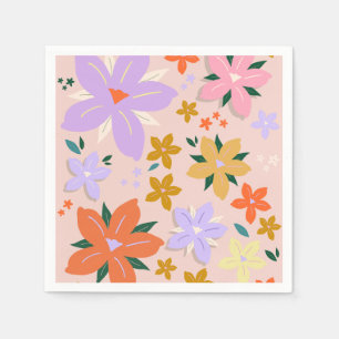 Les Fleurs 04 Retro Farbige Blumen Serviette