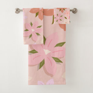 Les Fleurs 05 Blumenmuster Blush Pink Blume Badhandtuch Set