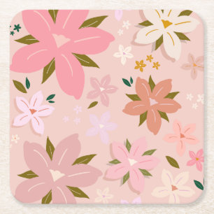 Les Fleurs 05 Blumenmuster Blush Pink Blume Rechteckiger Pappuntersetzer
