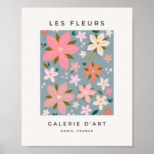 Les Fleurs 06 Blumenmuster Blau und Rosafarbenes F Poster