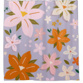 Les Fleurs 08 Retro Blume Lila Duschvorhang (Vorderseite)