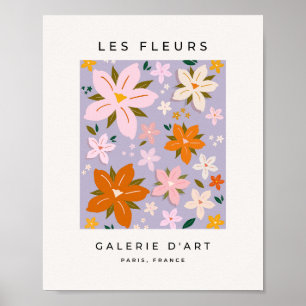 Les Fleurs 08 Retro-Blumen Lila Floral Poster