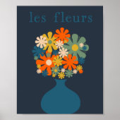 Les Fleurs Freude Retro Blume in Vase Blue Poster (Vorne)
