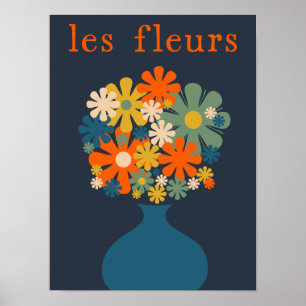 Les Fleurs Niedliche Retro-Blume in Vase Blue Oran Poster
