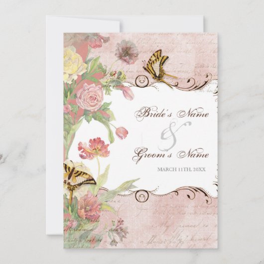 Les Fleurs Peony Rose Tulip Floral Blume Hochzeit Einladung (Rückseite)