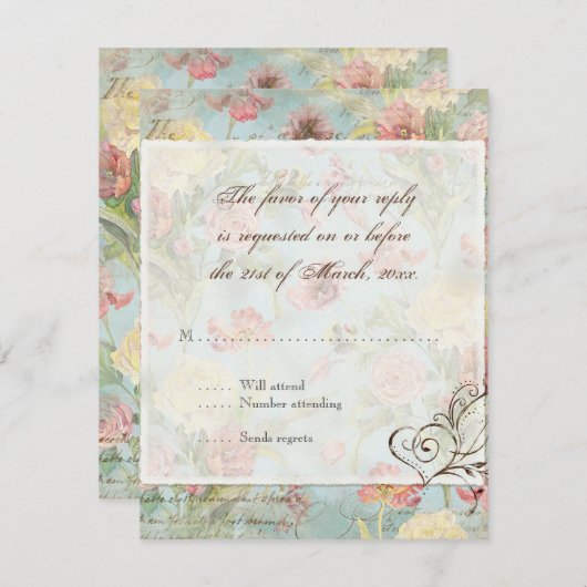 Les Fleurs Peony Rose Tulip Floral Blume Hochzeit RSVP Karte (Vorne/Hinten)