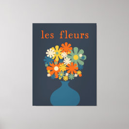 Les Fleurs Retro Blume in Vase Blue Orange Leinwanddruck