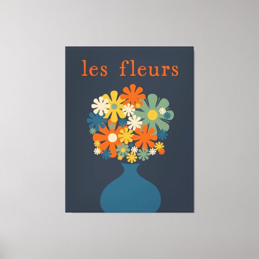 Les Fleurs Retro Blume in Vase Blue Orange Leinwanddruck (Vorderseite)