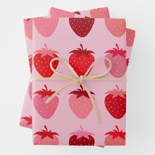 Les Fraises 01 Rosa und Rot Preppy Erdbeeren Geschenkpapier Set